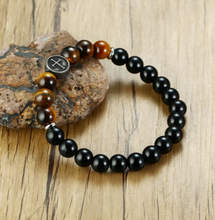 Men Tiger Eye Stone Cross Bracelet