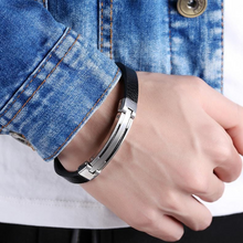 Men Steel & Leather Bracelet