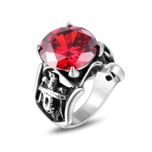 Men Biker Ring with Red Stone