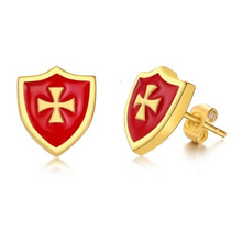 Men Gold Red Earrings