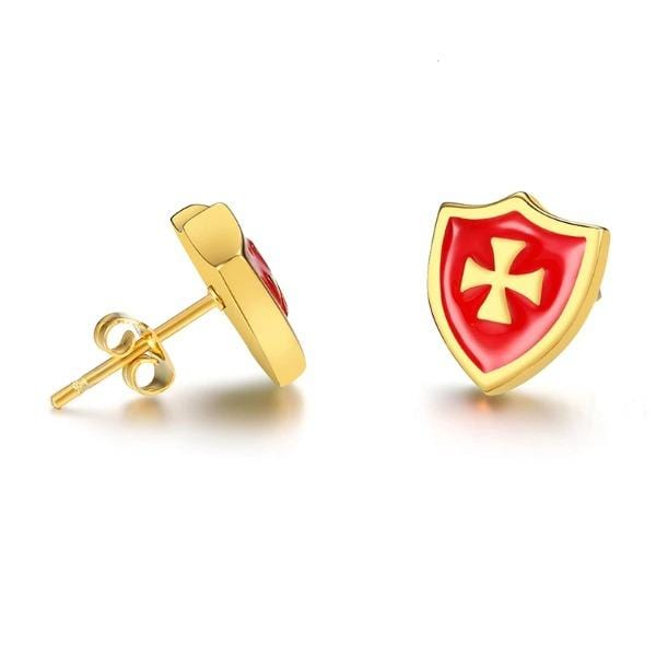 Men Gold Red Earrings