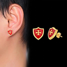 Men Gold Red Earrings